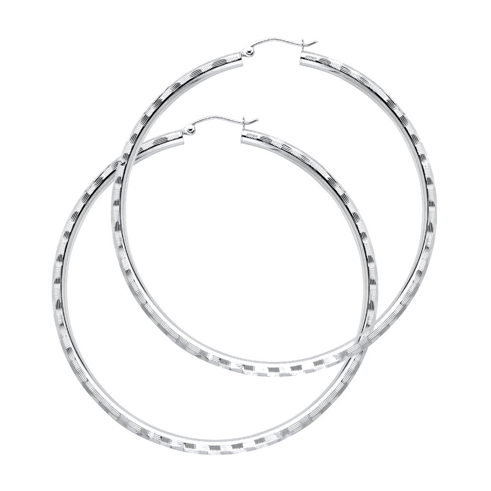 14K White Gold 3 mm Diamond Cut Hoop Earring