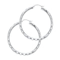 14K White Gold 3 mm Diamond Cut Hoop Earring