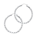 14K White Gold 3 mm Diamond Cut Hoop Earring