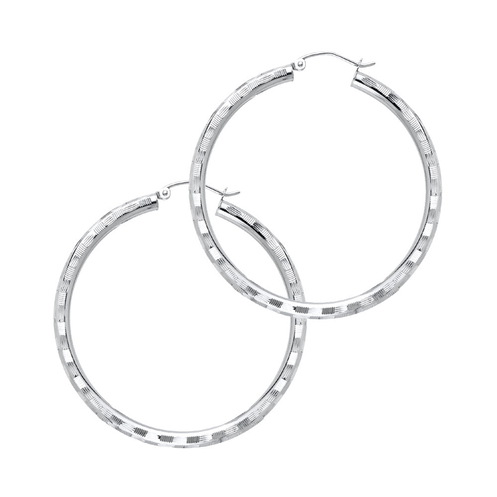 14K White Gold 3 mm Diamond Cut Hoop Earring