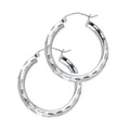 14K White Gold 3 mm Diamond Cut Hoop Earring
