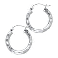 14K White Gold 3 mm Diamond Cut Hoop Earring