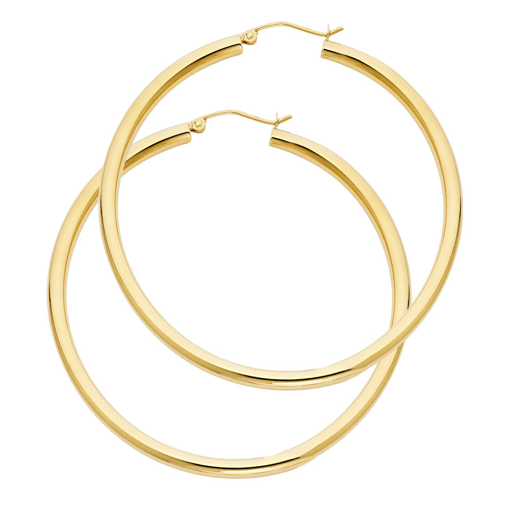 14K Yellow Gold 3 mm Plain Hoop Earring