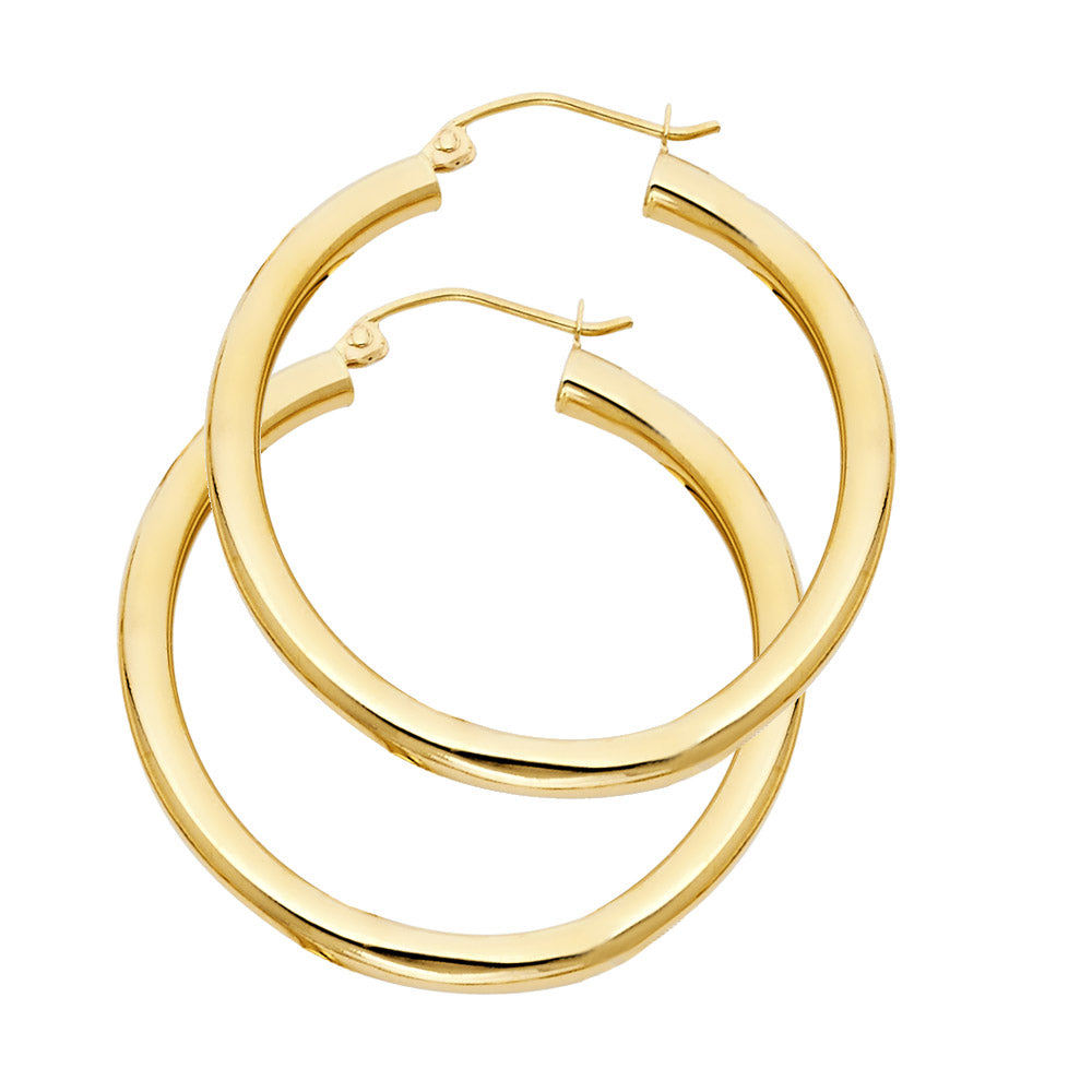 14K Yellow Gold 3 mm Plain Hoop Earring