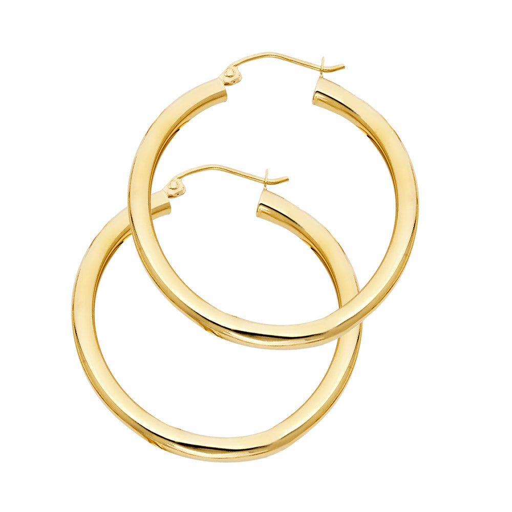 14K Yellow Gold 3 mm Plain Hoop Earring