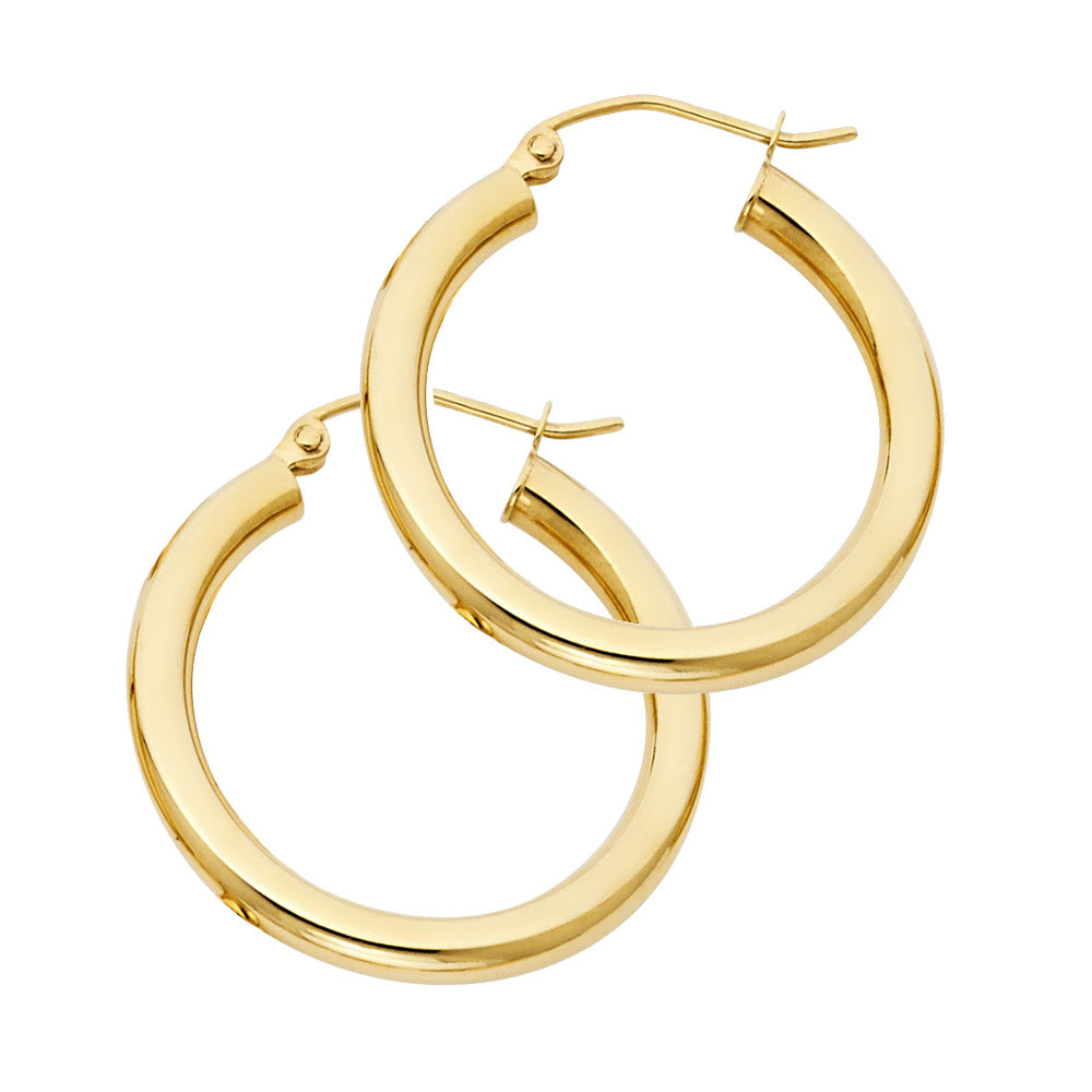 14K Yellow Gold 3 mm Plain Hoop Earring