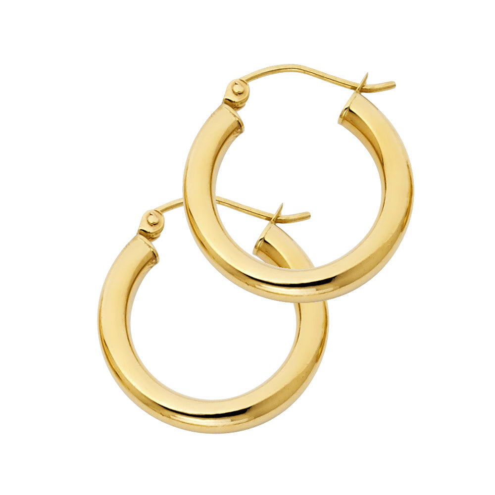 14K Yellow Gold 3 mm Plain Hoop Earring