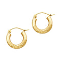 14K Yellow Gold 3 mm Bud Diamond Cut Hoop Earring