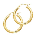 14K Yellow Gold 3 mm Bud Diamond Cut Hoop Earring