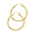 14K Yellow Gold 3 mm Bud Diamond Cut Hoop Earring