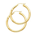14K Yellow Gold 3 mm Bud Diamond Cut Hoop Earring