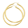 14K Yellow Gold 3 mm Bud Diamond Cut Hoop Earring