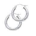 14K White Gold 3 mm Bud Diamond Cut Hoop Earring