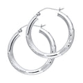 14K White Gold 3 mm Bud Diamond Cut Hoop Earring