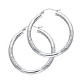 14K White Gold 3 mm Bud Diamond Cut Hoop Earring