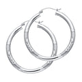 14K White Gold 3 mm Bud Diamond Cut Hoop Earring