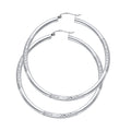 14K White Gold 3 mm Bud Diamond Cut Hoop Earring