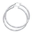 14K White Gold 3 mm Bud Diamond Cut Hoop Earring