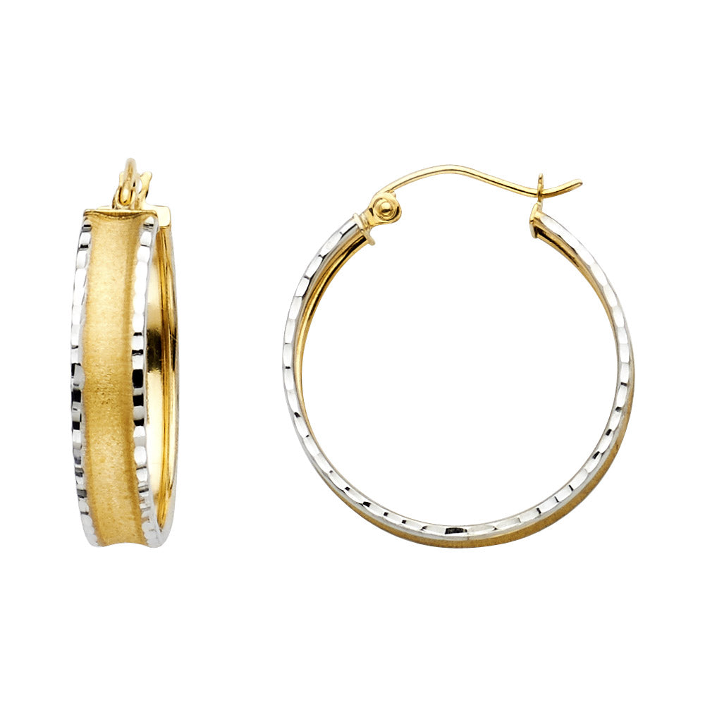 14K Two Tone Gold Fancy Hoop Earring