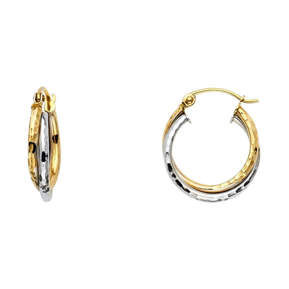 14K Two Tone Gold 3Line Braided Hoop Earring