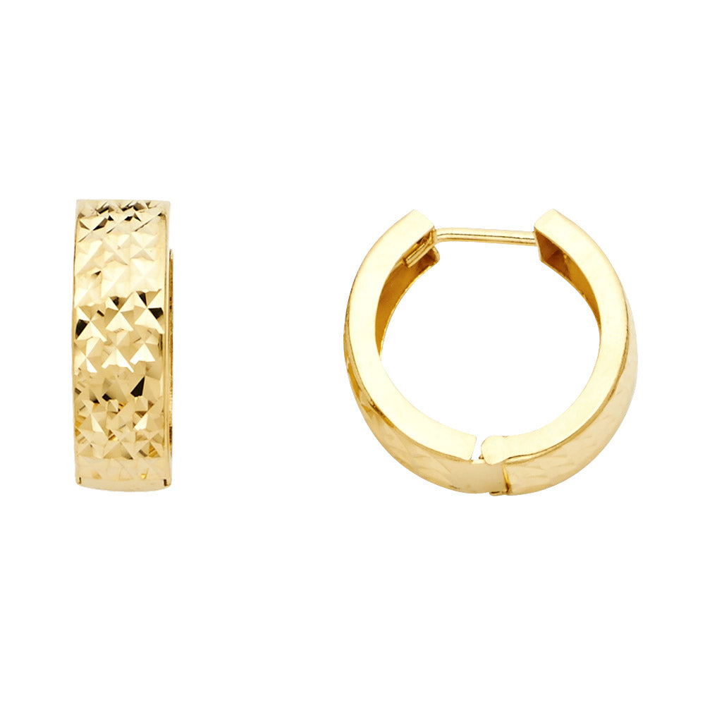 14K Yellow Gold Diamond Cut Stamp Huggies Earring