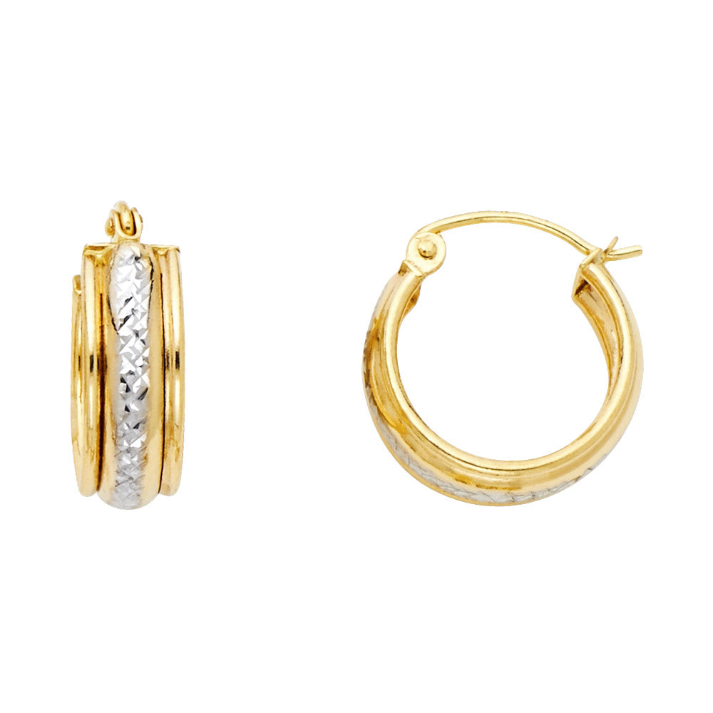 14K Two Tone Gold Diamond Cut Stamp Huggies Earring
