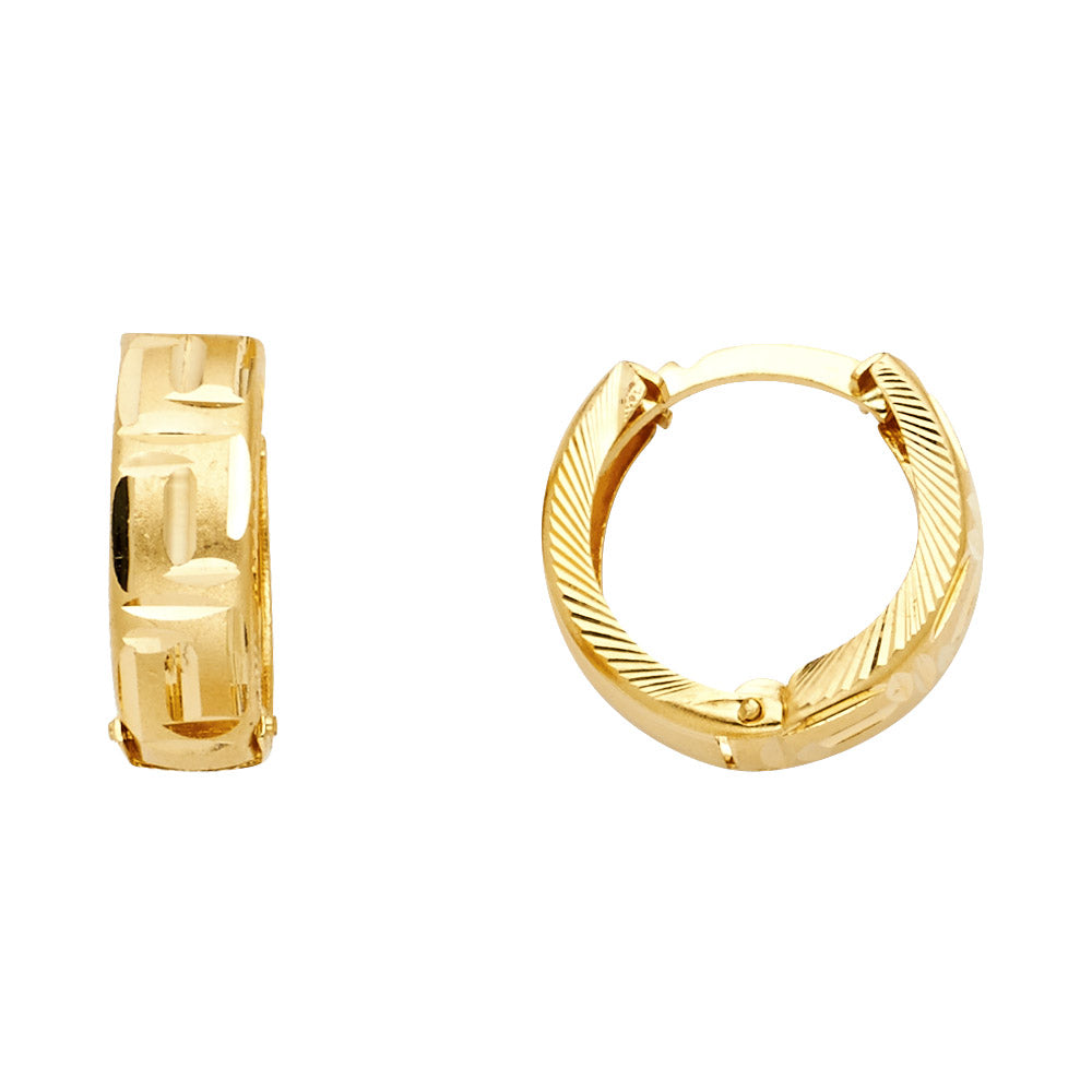14K Yellow Gold Diamond Cut Stamp Huggies Earring