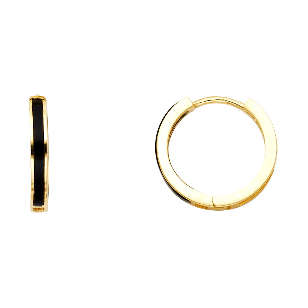 14K Yellow Gold Onyx Huggies Earring