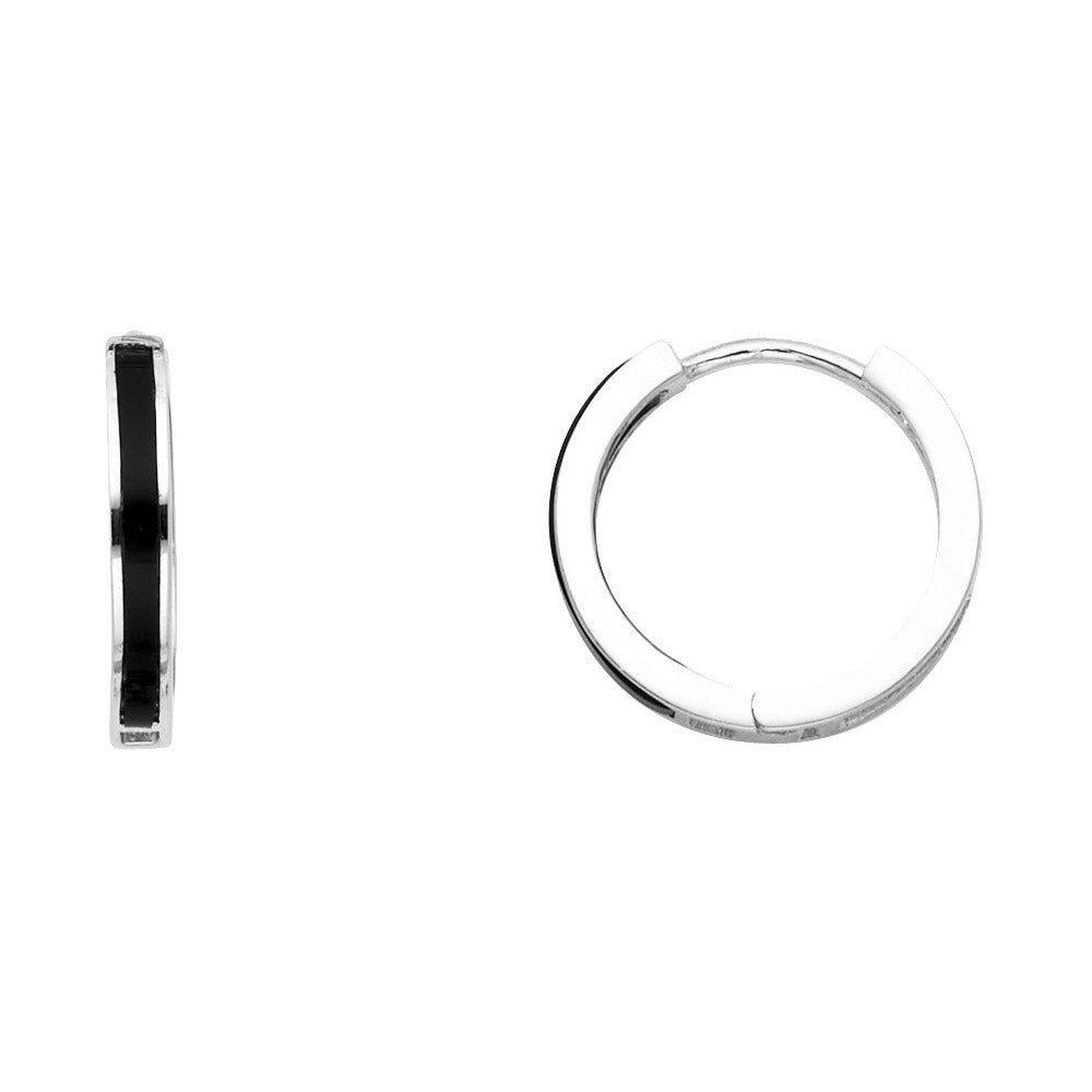 14K White Gold Onyx Huggies Earring