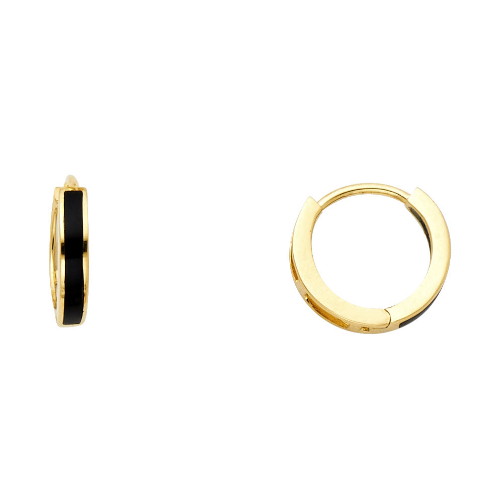14K Yellow Gold Onyx Huggies Earring