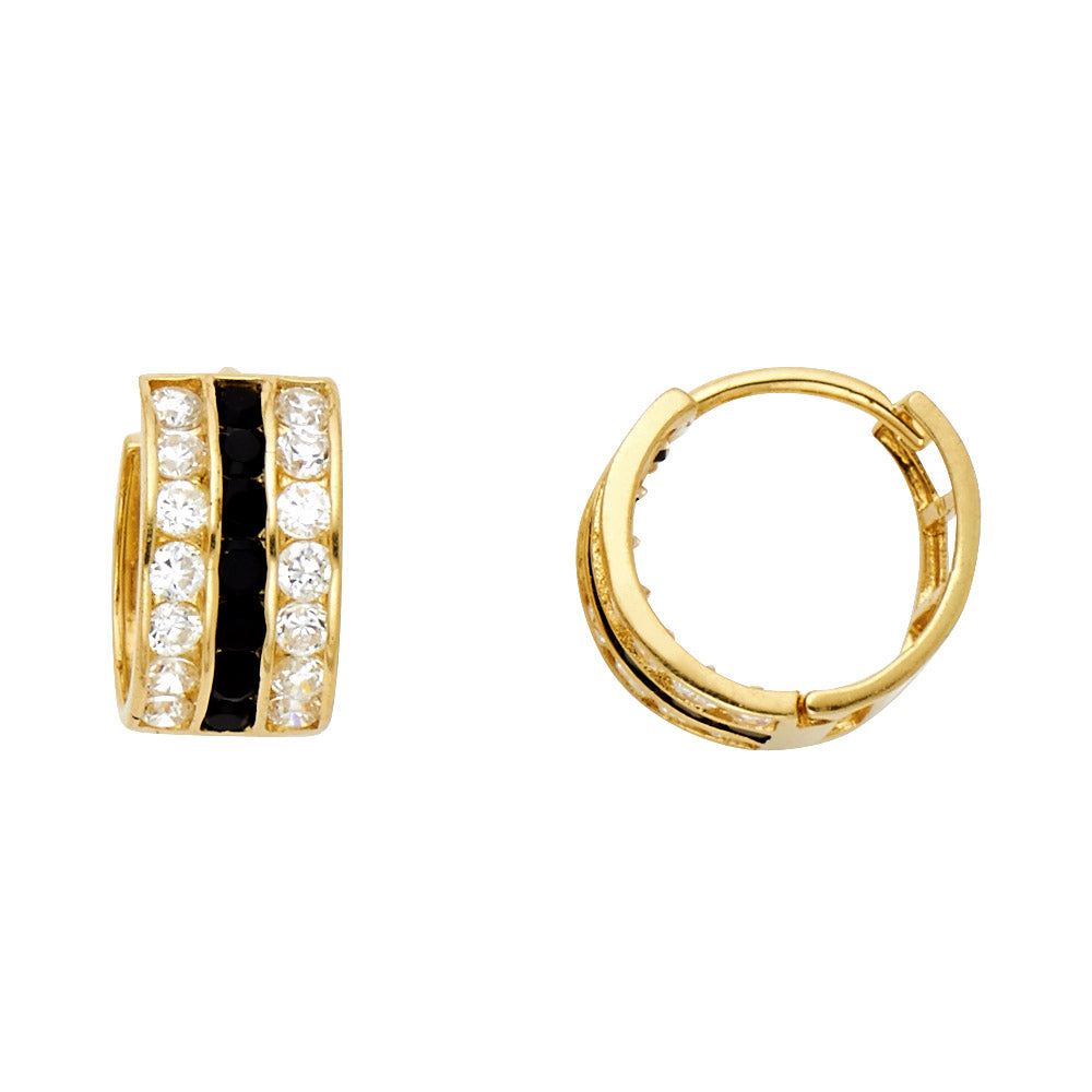 14K Yellow Gold B & W CZ Huggies Earring