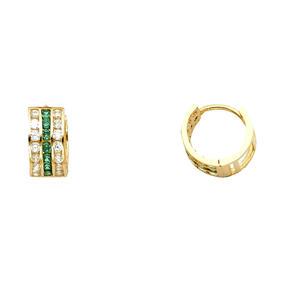 14K Yellow Gold Greed & W CZ Huggies Ear