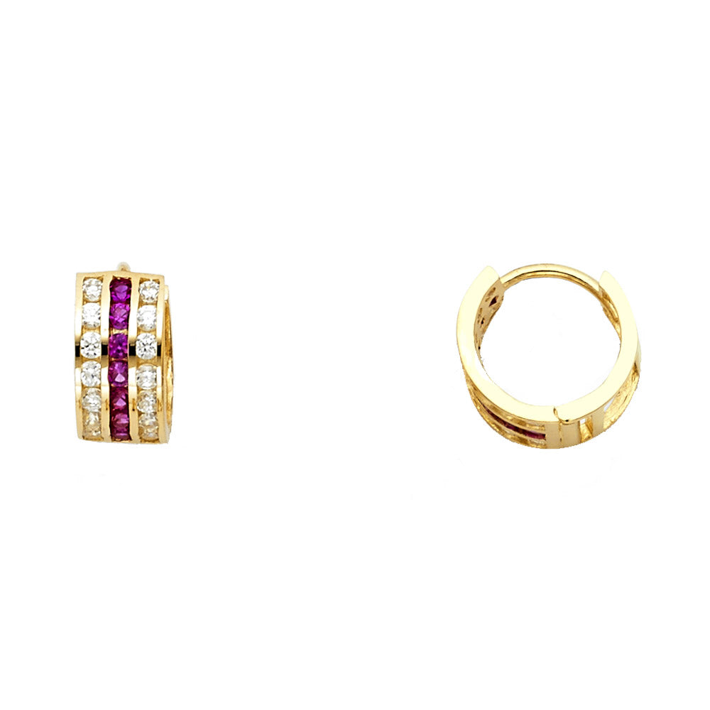 14K Yellow Gold Red & W CZ Huggies Ear