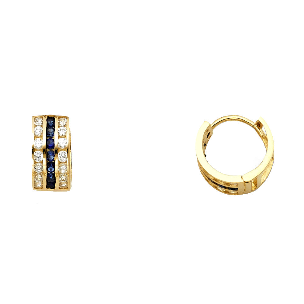14K Yellow Gold Blue & W CZ Huggies Ear