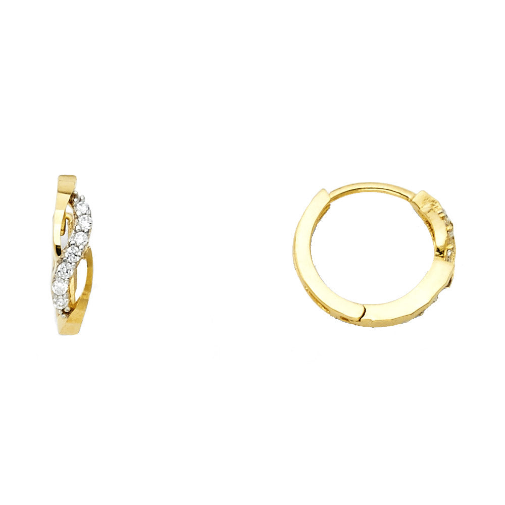 14K Two Tone Gold CZ Huggies Earring
