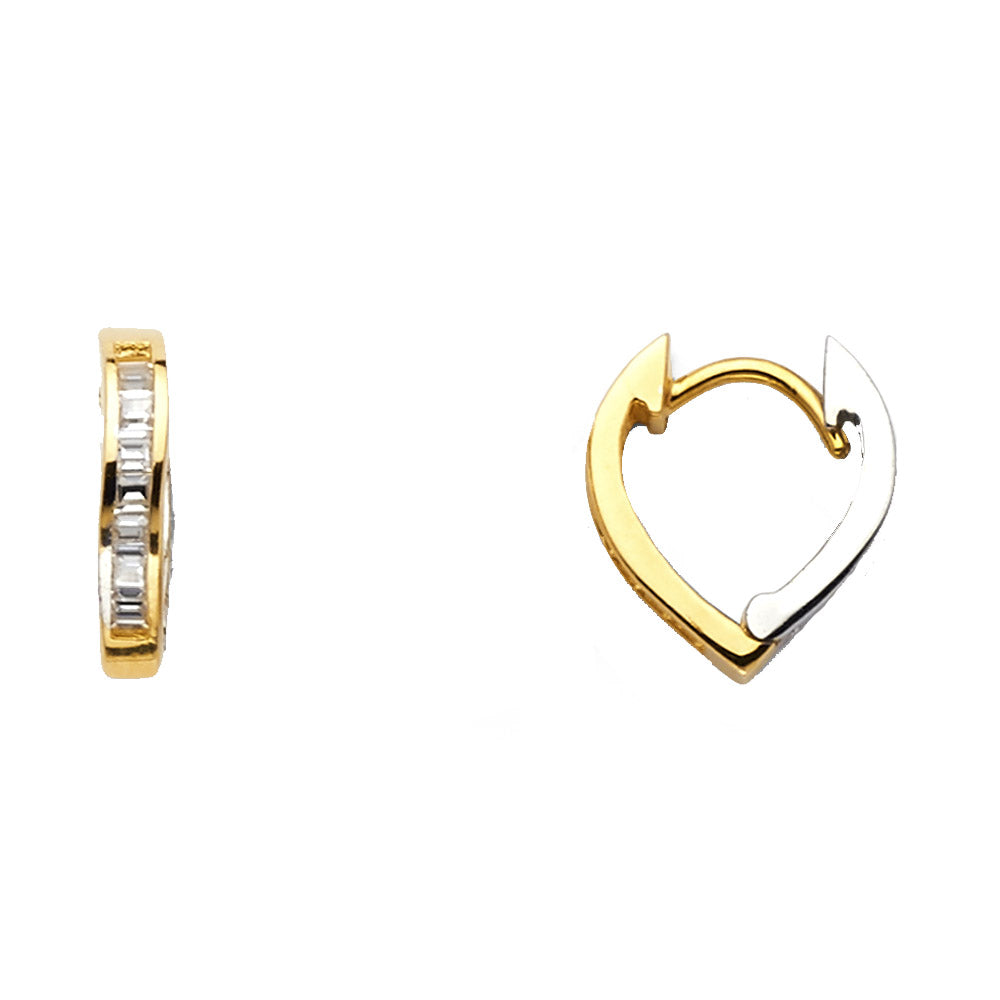 14K Two Tone Gold CZ Huggies Earring