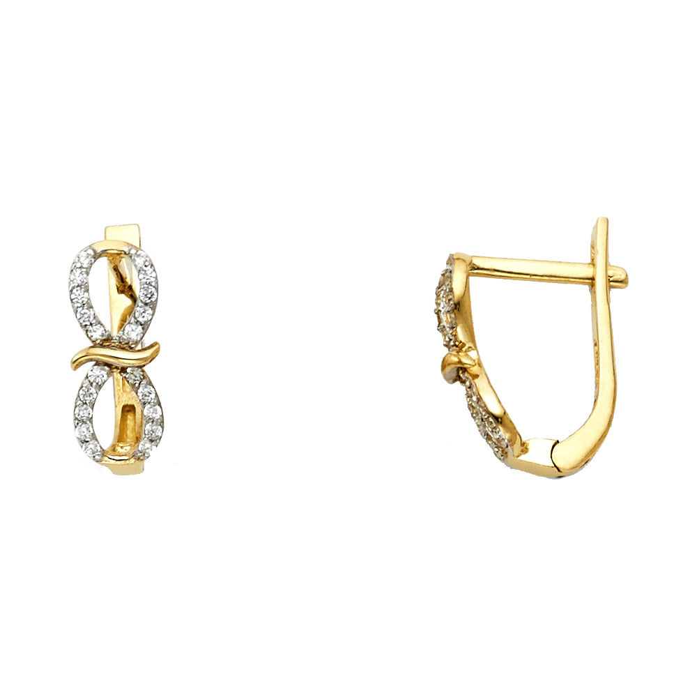 14K Two Tone Gold CZ Huggies Earring