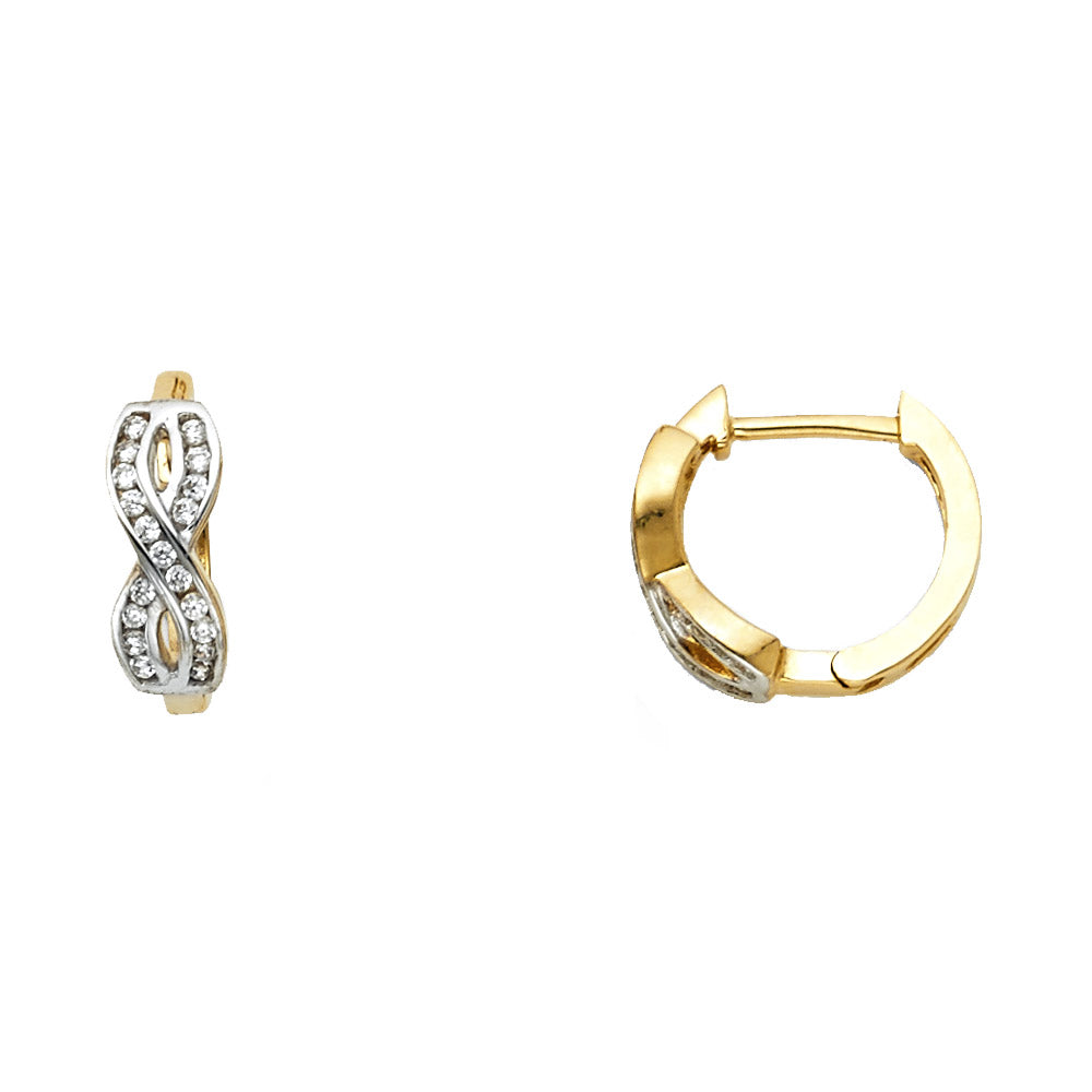 14K Two Tone Gold CZ Huggies Earring