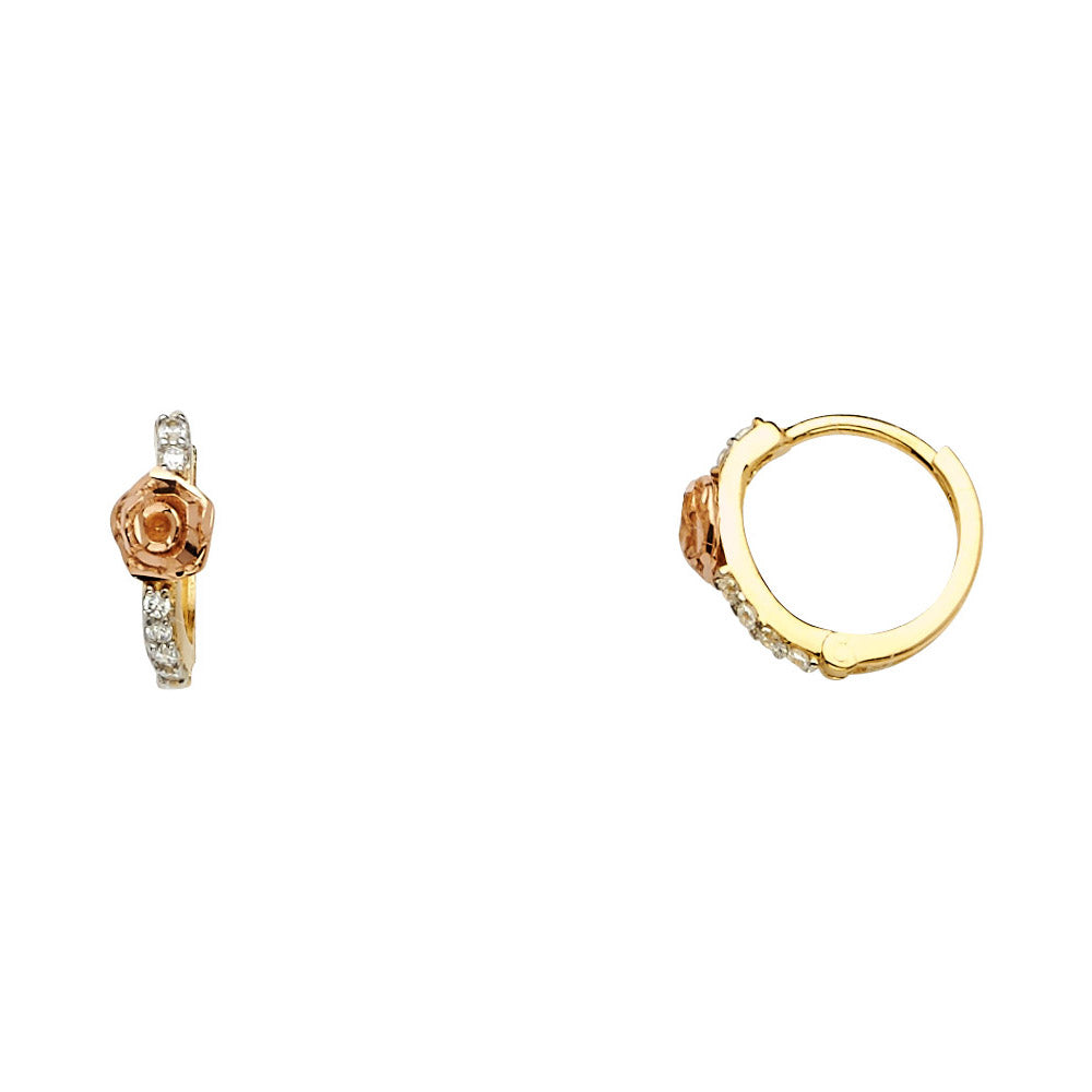 14K Two Tone Gold CZ Huggies Earring