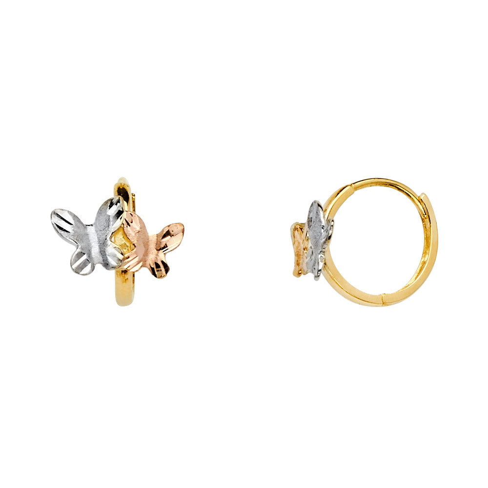 14K Two Tone Gold CZ Huggies Earring