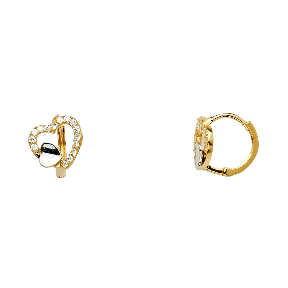 14K Two Tone Gold CZ Huggies Earring
