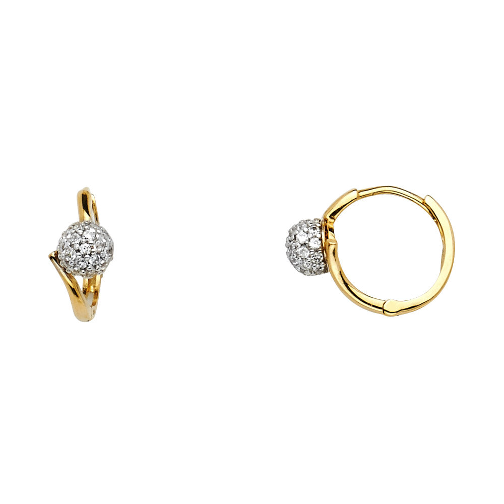 14K Two Tone Gold CZ Huggies Earring