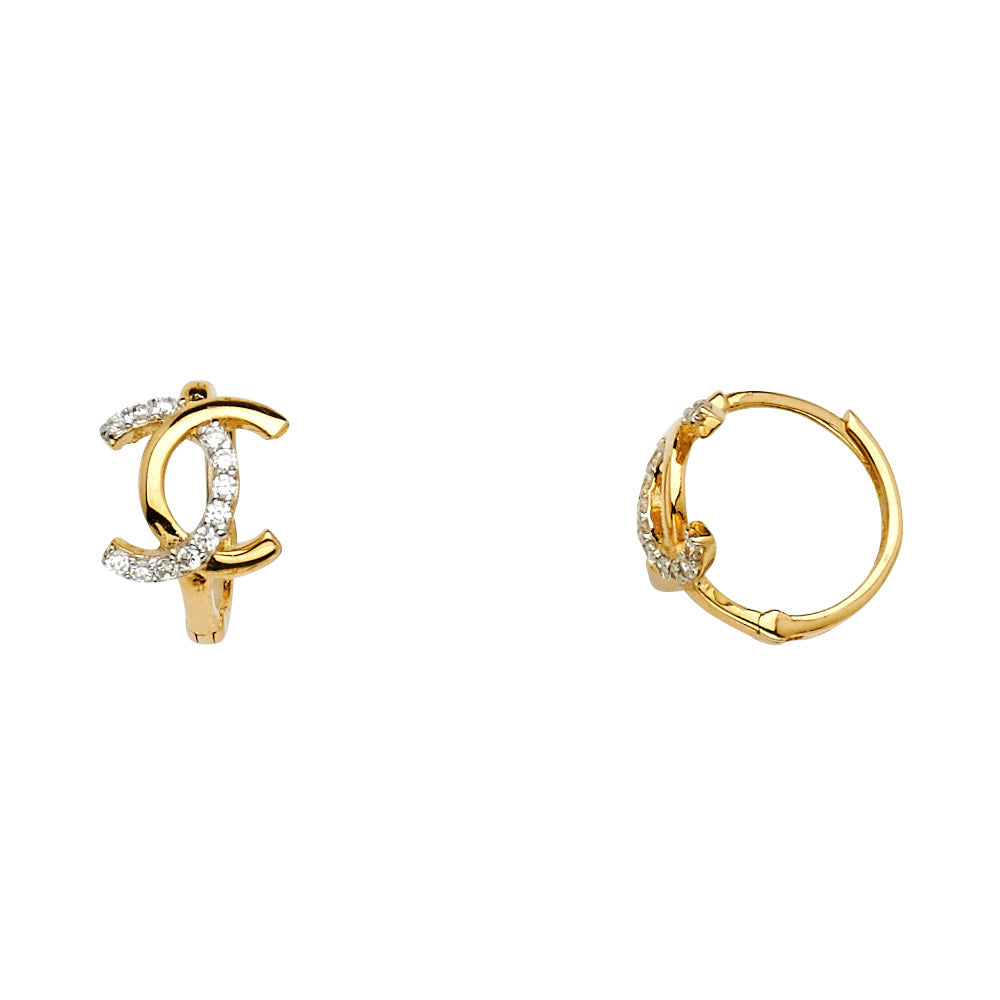 14K Two Tone Gold CZ Huggies Earring