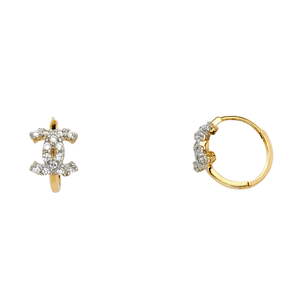 14K Two Tone Gold CZ Huggies Earring