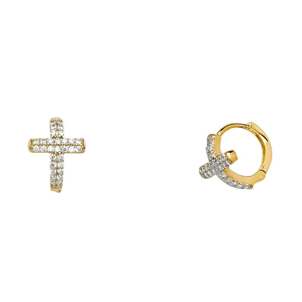 14K Two Tone Gold CZ Huggies Earring