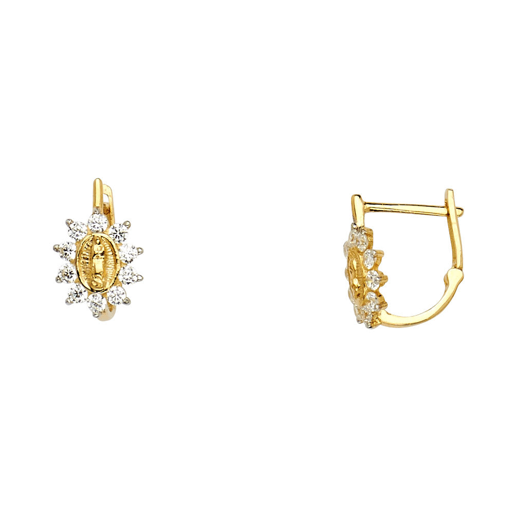 14K Two Tone Gold CZ Huggies Earring