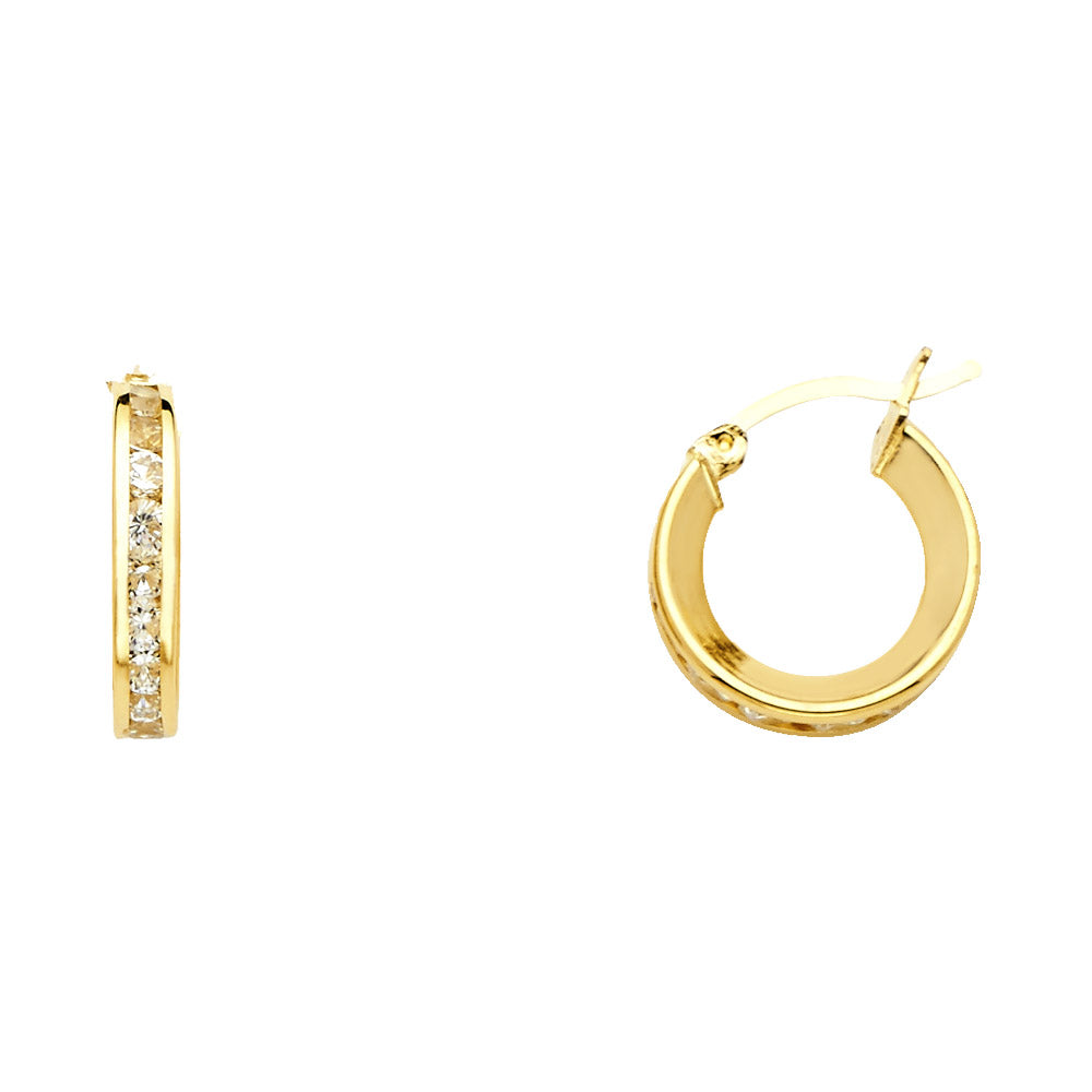 14K Yellow Gold Round CZ Channel Hoop Ear