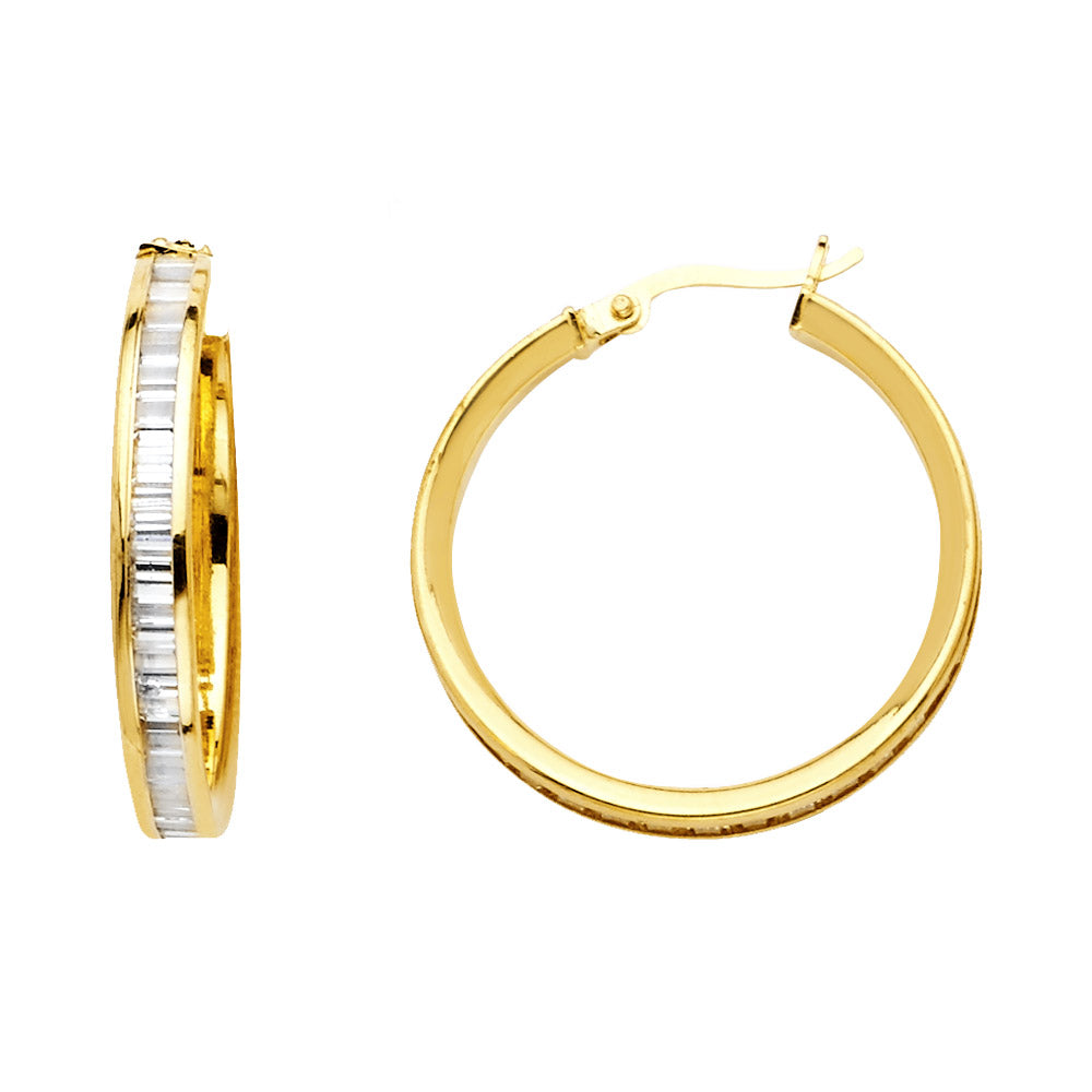 14K Yellow Gold Bg CZ Channel Hoop Ear