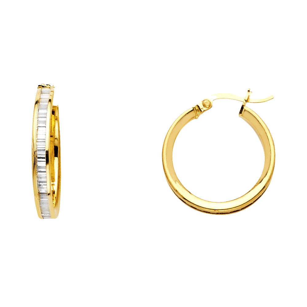 14K Yellow Gold Bg CZ Channel Hoop Ear