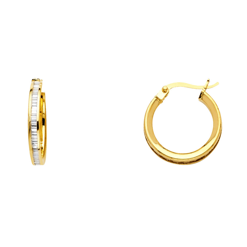14K Yellow Gold Bg CZ Channel Hoop Ear